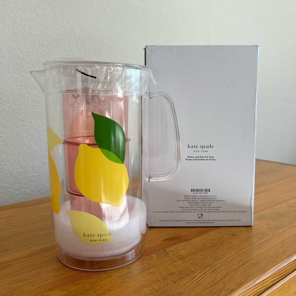 Kate Spade Lemon Pitcher and Set of 2 Cups
